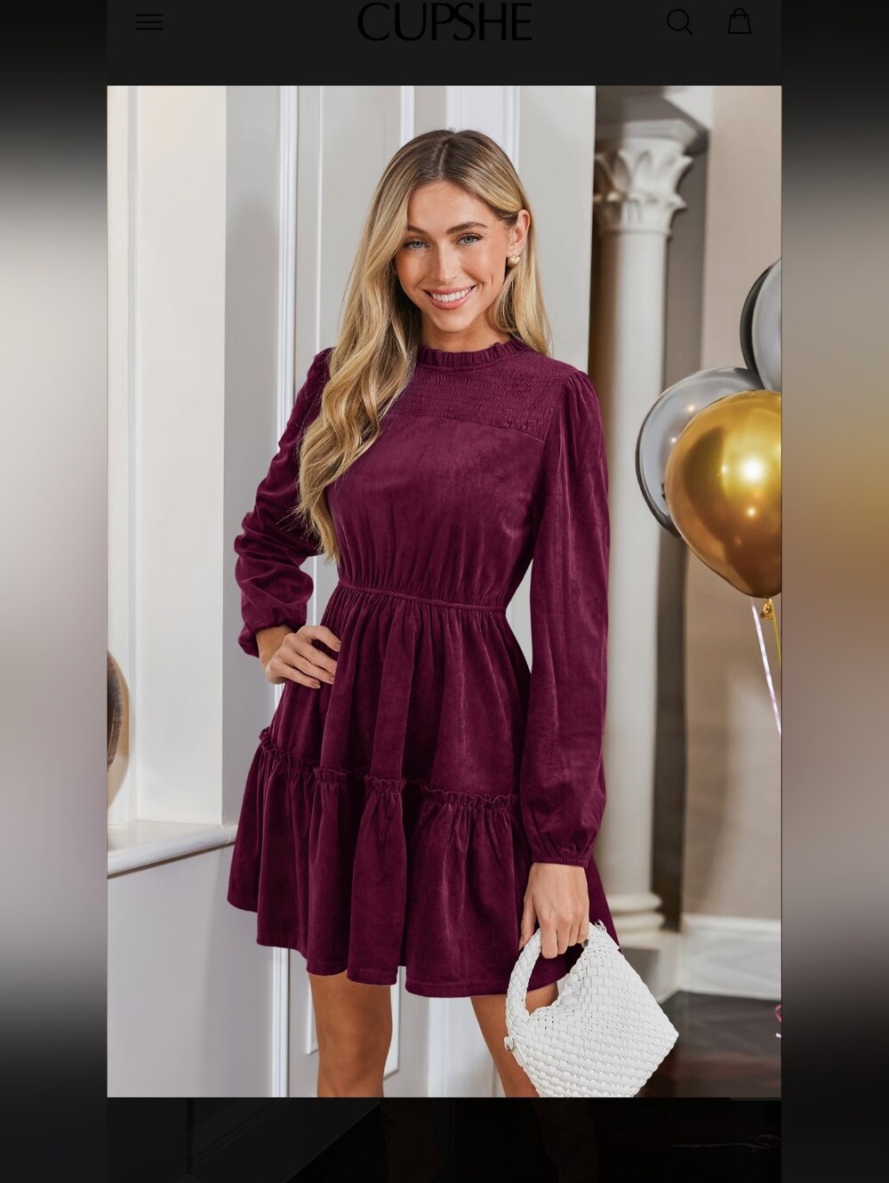 New Cupshe Red Round Neck Bubble Sleeve Ruffled Hem Dress Women's XL